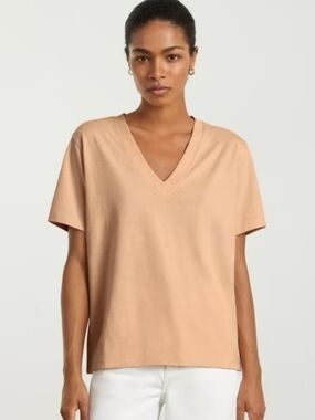 Everlane Hemp Organic Cotton V-Neck Short Sleeve Tee in Tan/peach Athleisure Lrg